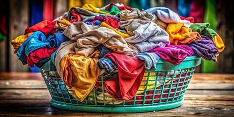 Fototapeta premium Overflowing Laundry Basket of Dirty Clothes - A Candid Portrait