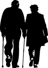 걷고 있는 부모님의 뒷모습 실루엣 벡터 일러스트