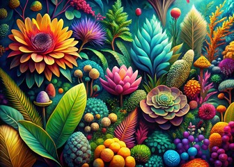 Fototapeta premium Panoramic Abstract Botanical Illustrations: Nature-Inspired Plastic-Free Textures