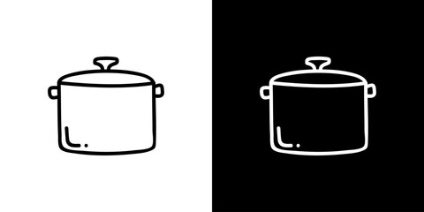 Pan icon. Kitchen utensils. Household appliances. Black and white images. Line icons. Silhouettes.
