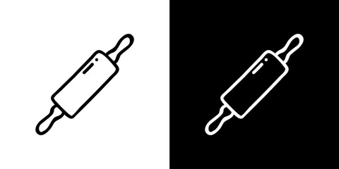 Cake rolling pin icon. Kitchen utensils. Household appliances. Black and white images. Line icons. Silhouettes.