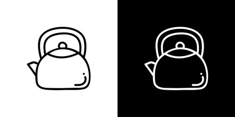 Kettles icon. Kitchen utensils. Household appliances. Black and white images. Line icons. Silhouettes.