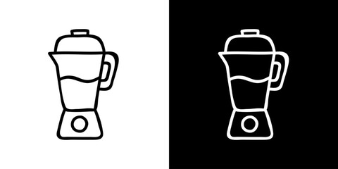 Blender icon. Kitchen utensils. Household appliances. Black and white images. Line icons. Silhouettes.