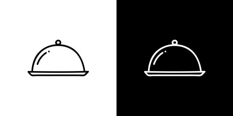 Stainless steel food container icon. Kitchen utensils. Household appliances. Black and white images. Line icons. Silhouettes.