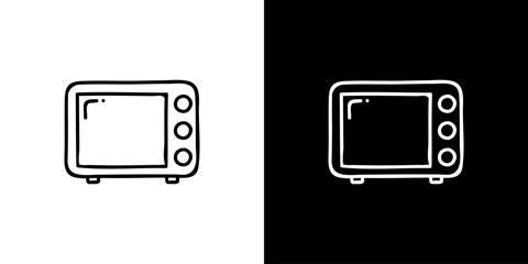 Oven icon. Kitchen utensils. Household appliances. Black and white images. Line icons. Silhouettes.