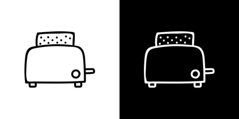 Bread grill icon. Kitchen utensils. Household appliances. Black and white images. Line icons. Silhouettes.