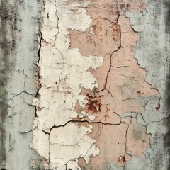 Obraz premium Cracked and peeling paint on a weathered wall.