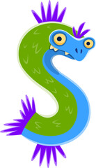Halloween font punctuation dollar currency sign spooky monster character. Spooky reptile monster personage English typeset punctuation sign. Bizarre snake vector ABC alphabet symbol or font element