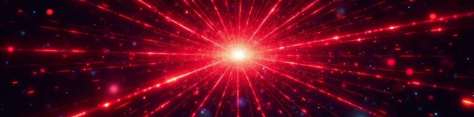 Energetic burst of red rays on dark background, intense, dynamic, light
