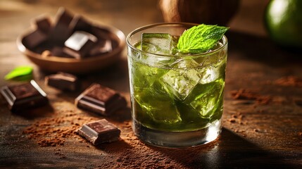 Chocolate Mint Cocktail on Wood