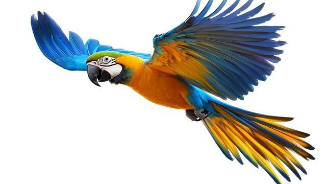 Blue orange flying macaws parrot with transparent background, PNG, Vector, PSD, and Clipart