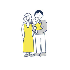 夫婦と赤ちゃんの3人家族のイラスト