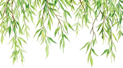 Naklejka premium Watercolor style nature illustration of green leaves floral artwork serene environment