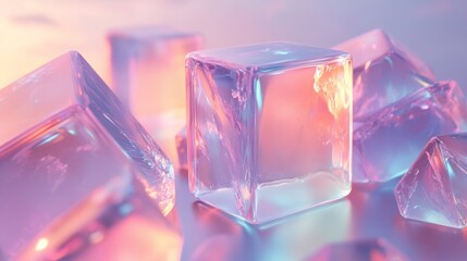 A collection of shimmering geometric transparent crystal cubes