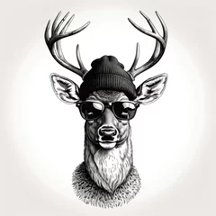 Fototapete Rund Cool Deer in Beanie and Sunglasses © Panya