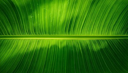 High-Resolution Macro Texture of a Banana Leaf, Vibrant Green Blade with Natural Tears and a Smooth Parallel Vein Structure