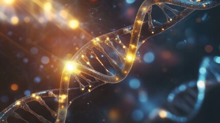 Scientific visualization of atoms, DNA, and neurons linked by bright glowing lines.