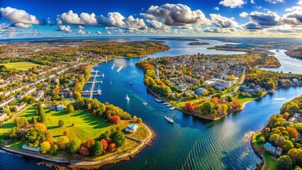 Fototapeta premium Panoramic Map of Massachusetts and Rhode Island: Detailed Aerial View