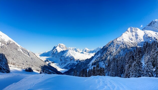 austrian alps mountains and blue sky in winter