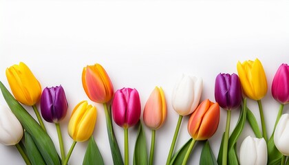 colorful tulip flowers isolated on white