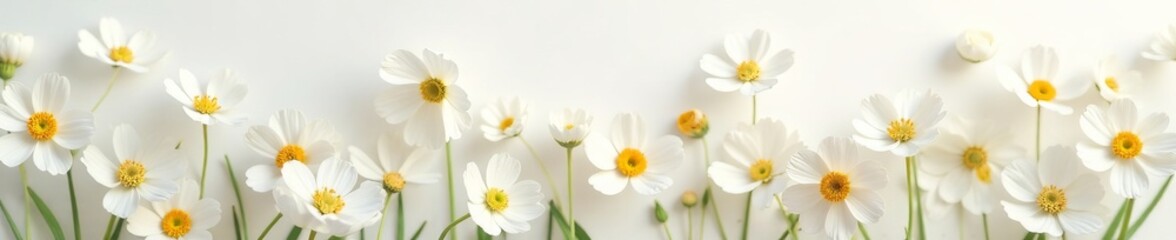 Fototapeta premium Delicate white foy flowers forming a beautiful pattern on a soft background, elegant, texture, garden