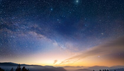 Fototapeta premium early sky with starry shiny stars in morning light for background