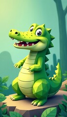 Fototapeta premium Cute low poly crocodile illustration for children's books or games, illustration, children, cute