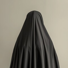 Naklejka premium Woman is wearing a black veil and is partially hidden by it