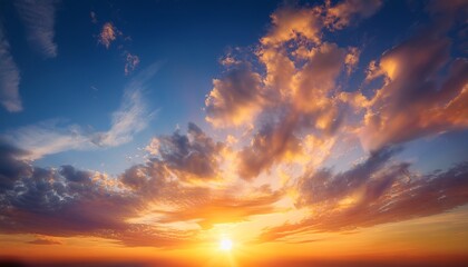 Fototapeta premium sunset sky background with sun and sunset clouds