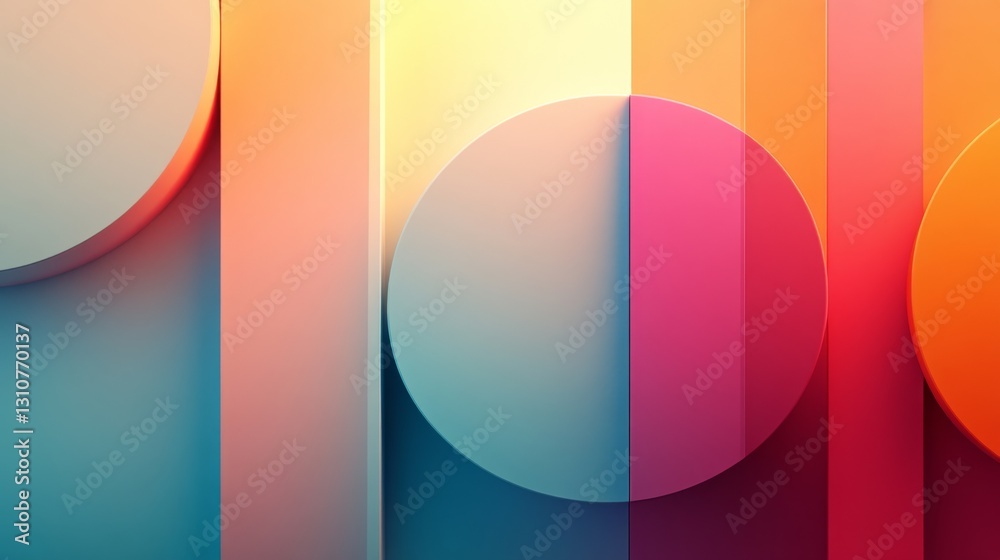 Wall mural colorful geometric composition featuring multiple overlapping shapes and gradients