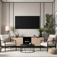 Modern Minimalist Living Room Interior with Black and Beige Accents