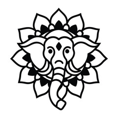 Elephant head front view in mandala ethnic ornament Adult coloring page anti stress boho design