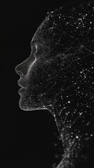 Abstract Profile of a Woman Formed by Digital Connections and Light