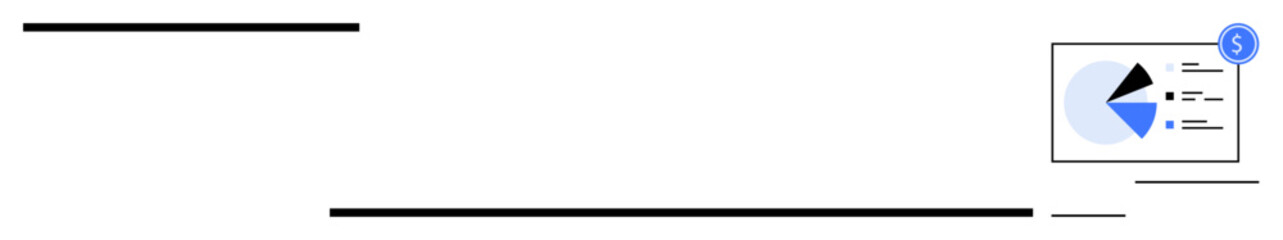 Data visualization with a pie chart, labeled segments, and notification badge. Ideal for finance, report, analytics, statistics, planning, presentation flat simple metaphor