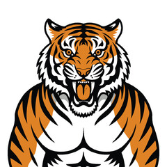 Create a tiger vector art silhouette with white background.