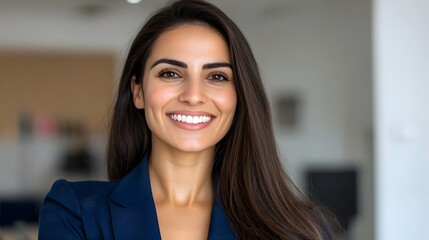 Obraz premium Smiling Businesswoman Portrait Confident Woman in Navy Blazer