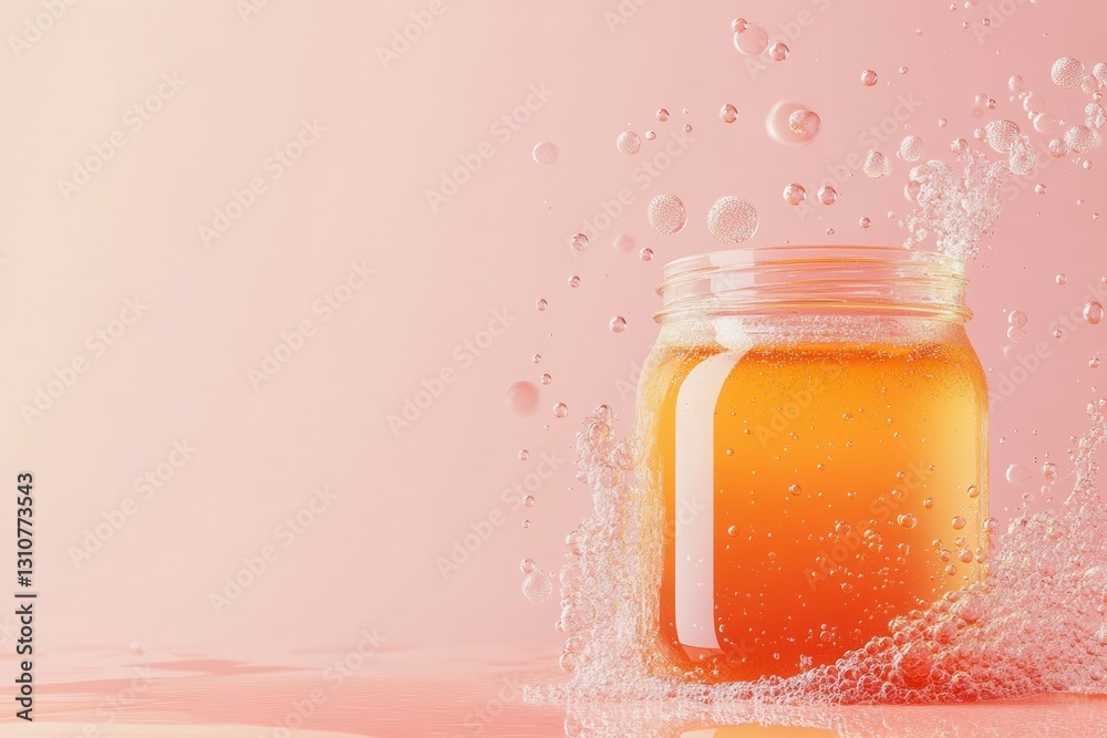 Poster Minimalist fermentation logo showcasing a clean abstract jar with bubbles representing probiotic food branding in a modern aesthetic