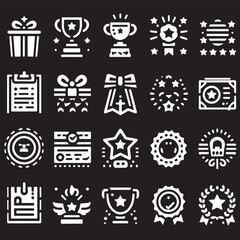 Create a kinds of award icon set vector art silhouette with white background.