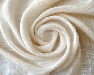 Swirling beige linen fabric texture.