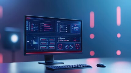 Futuristic computer interface on desktop.