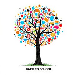 Obraz premium Colorful educational icons form a whimsical tree shape