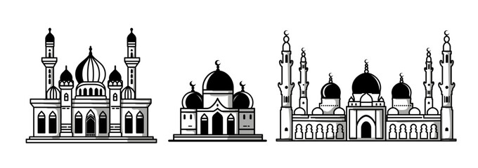 Islamic mosque monochrome set art template