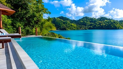 Fototapeta premium Luxury Infinity Pool, Tropical Getaway - Tropical Getaway: The imag.