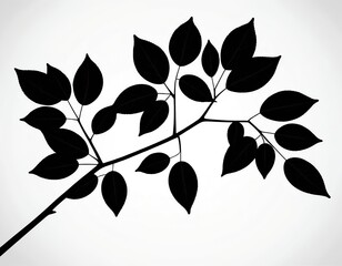 Black Silhouette of Branch with Leaves