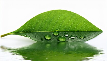 Fototapeta premium 흰색 배경에 투명한 물방울이 맺혀 있는 나뭇잎