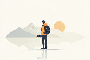 Obraz premium Hiker with camera in hand looking at the view 
