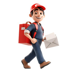 Cartoon Character Delivering Mail Smiling Delivery Person with Red Backpack, Public Services and Community Workers Concept