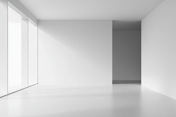 Empty Modern White Room with Large Windows