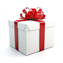 Obraz premium Gift box with red ribbon on white background