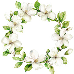 Fototapeta premium Elegant Floral Wreath with White Flowers and Green Leaves Design